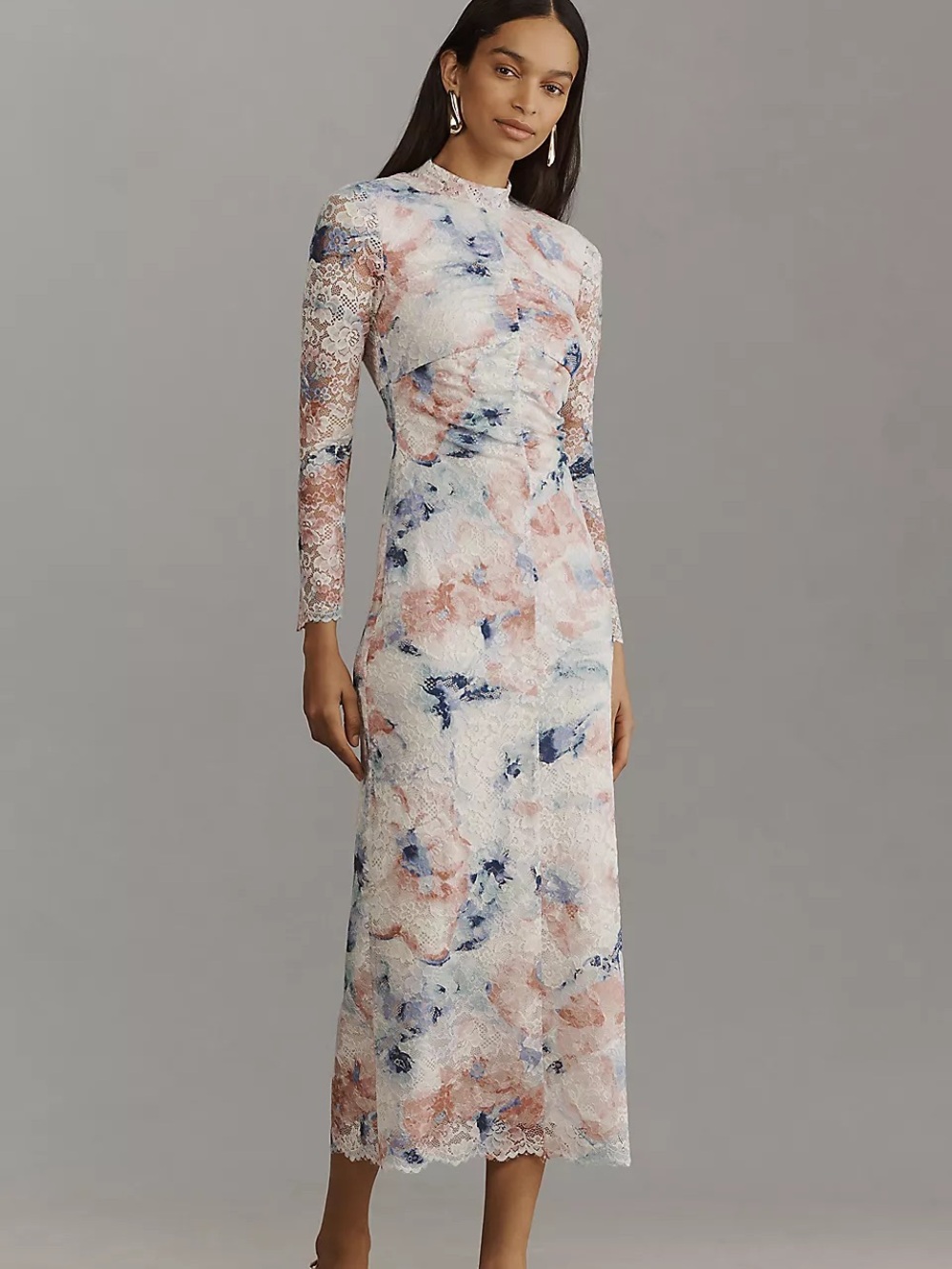 Anthropologie Mock-Neck Fitted Floral Lace Dress